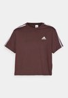 ESSENTIALS 3 STRIPES SINGLE CROPPED - Trükipildiga T-särk - shadow brown