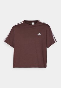 adidas Sportswear ESSENTIALS 3 STRIPES SINGLE CROPPED - Print T-shirt - shadow brown