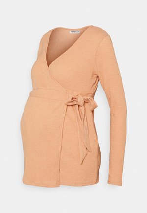 WRAP CROPPED LONG SLEEVES PLUNGING NECKLINE SIDE - Chaqueta de punto - dusty orange