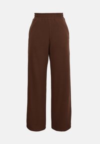 Pantalon large marron avec taille élastique et poches latérales, confectionné dans un tissu doux et confortable.