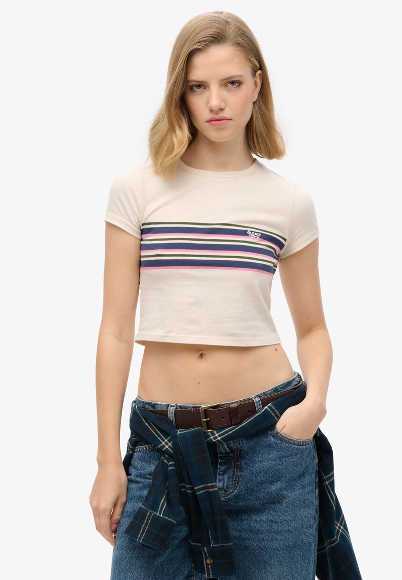 Superdry & Co VINTAGE STRIPE CROP - Camiseta estampada - oatmeal stripe
