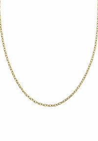 Collar de cadena de oro con eslabones interconectados, superficie lisa y forma uniforme. Diseño ligero adecuado para superponer.