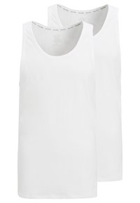 Topuri din bumbac alb, cu decolteu rotund, textură moale și un design minimalist. Fără modele sau accente. Set de două bucăți.