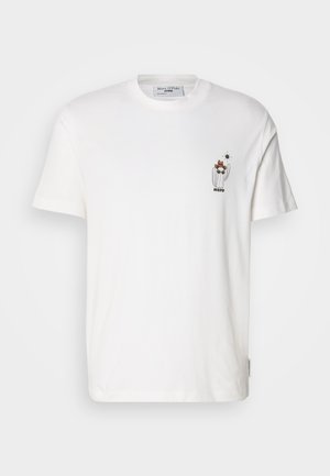 Tricou alb din bumbac, cu mâneci scurte, având un grafic colorat cu un cactus și text pe partea stângă a pieptului. Croială normală, design cu gât rotund.