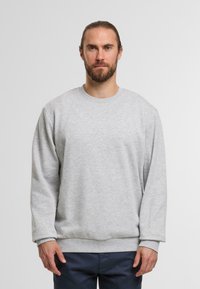Hellgraues Sweatshirt aus Baumwollmischung, mit Rundhalsausschnitt, langen Ärmeln, gerippten Bündchen und lässiger Passform.