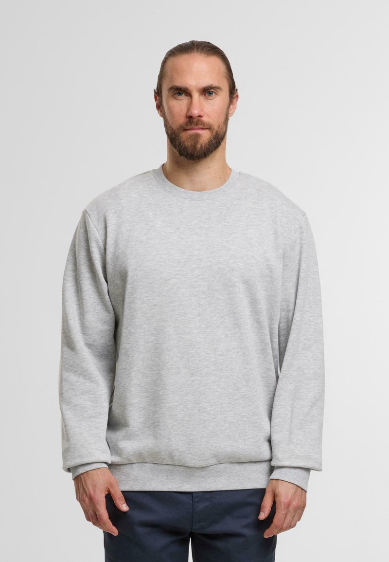 Hellgraues Sweatshirt aus Baumwollmischung, mit Rundhalsausschnitt, langen Ärmeln, gerippten Bündchen und lässiger Passform.