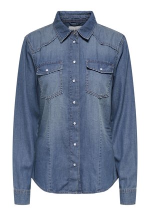 Denim košulja u svijetloplavom pranju s dugim rukavima, klasičnom kragnom i dvije gumbe na prsima. Posjeduje prednje zatvaranje na gumbe i suptilno šivanje.