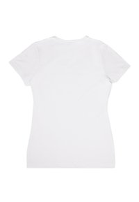 Biała, krótko rękawowa koszulka z bawełny z okrągłym dekoltem. Cechuje się gładkim, jednolitym tyłem bez jakichkolwiek grafik lub wzorów.