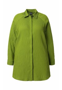 Camicia verde con un design testurizzato e a coste, dotata di colletto, chiusura con bottoni e maniche lunghe con una vestibilità rilassata.