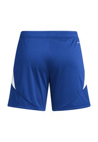 Blaue sportliche Shorts aus einem glatten, leichten Stoff. Mit einem weißen Akzentpanel und einem elastischen Bund für zusätzlichen Komfort.