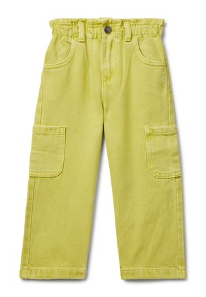 Pantaloni cargo gialli realizzati in tessuto resistente, con una vita elastica, due tasche laterali e una vestibilità comoda.