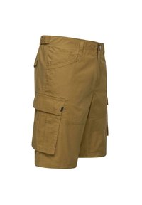 Khaki cargo šortky s texturovanou tkaninou, několika kapsami a zipem. Navrženy s rovný střih a vyztuženým švem.