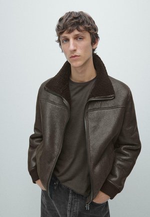 SHORT  - Veste en cuir - mottled dark brown