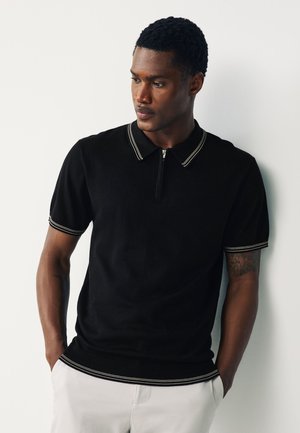 Next REGULAR FIT -N.PREMIUM TIPPED SHORT SLEEVE QUARTER ZIP - Bluză polo - black