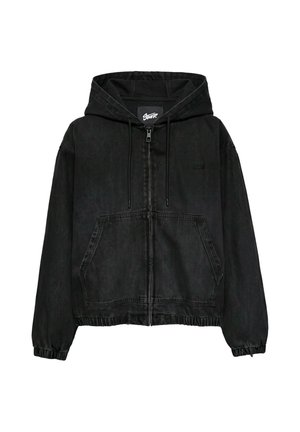 PULL&BEAR, HOODED ZIP-UP - JACKET - Denimová bunda - black