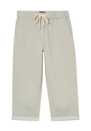 Lichtgroene, cropped pants met een koordsluiting in de taille, voorzien van zijzakken en opgerolde zoom. Gemaakt van zachte, gestructureerde stof.