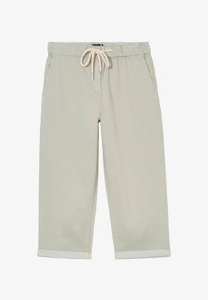 Lichtgroene, cropped pants met een koordsluiting in de taille, voorzien van zijzakken en opgerolde zoom. Gemaakt van zachte, gestructureerde stof.