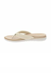 Infradito beige con una soletta testurizzata, fasce morbide in gomma e una suola bianca. Presenta un design annodato sulle fasce superiori.