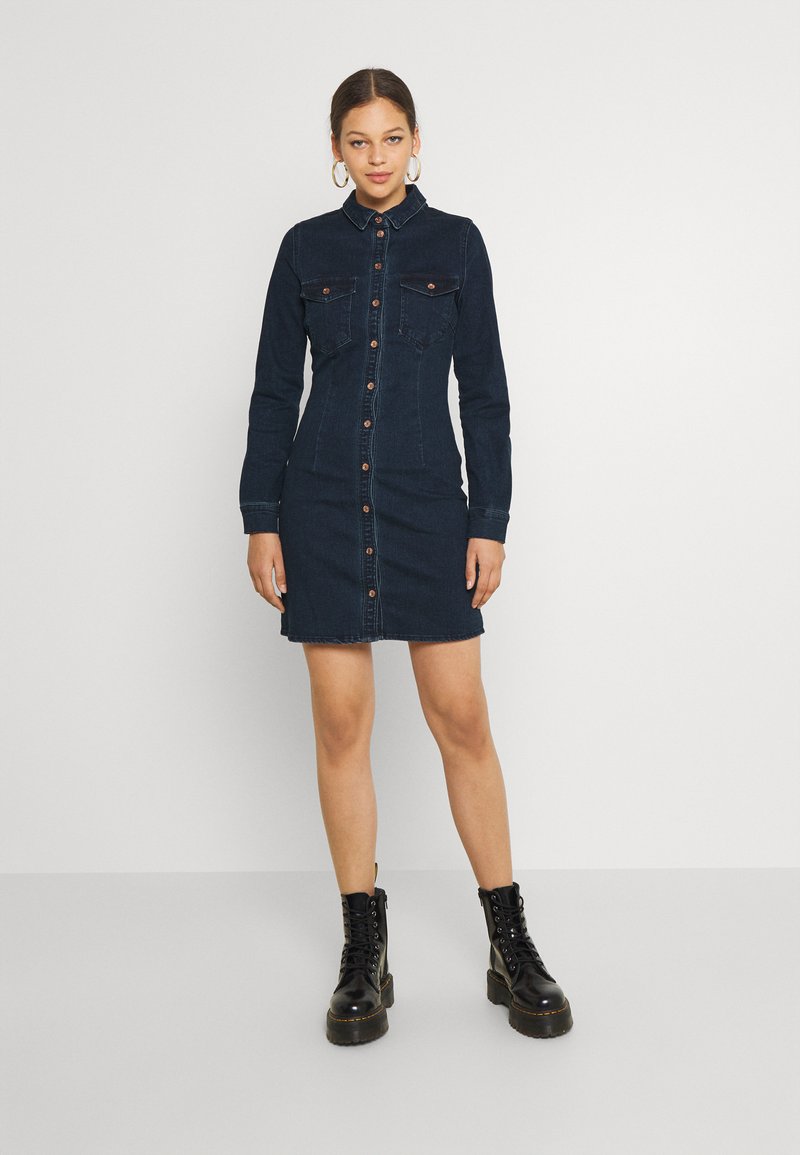 Noisy May denim midi skirt in mid blue