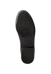 Semelle de chaussure noire avec motifs de grip texturés, talon plat, et marquage de la marque "Tamaris" avec la taille 37 sur la section médiane lisse.