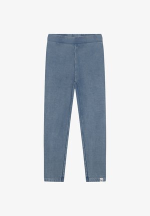 Leggings en denim bleu clair, avec une texture lisse, une taille élastique et un design fuselé pour un ajustement près du corps. Matière en mélange de coton.