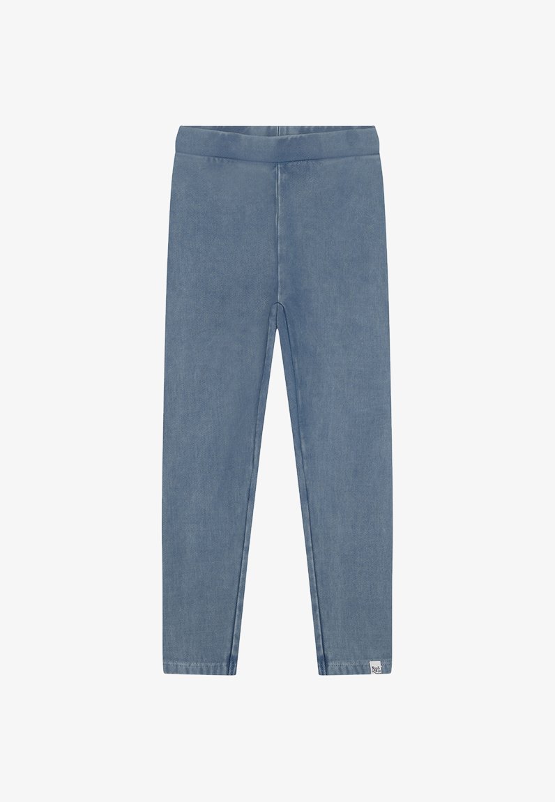 Leggings en denim bleu clair, avec une texture lisse, une taille élastique et un design fuselé pour un ajustement près du corps. Matière en mélange de coton.