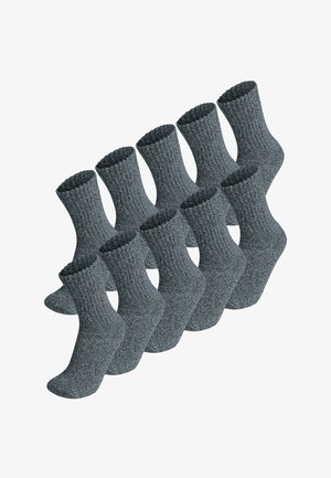 Zehn Paare dunkelgraue, gerippte Socken aus strukturiertem Stoff, mit kurzem Bündchen und glatter Zehennaht.