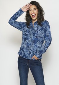 Koroshi LONG SLEEVE PLEAS - Nööpidega pluus - navy