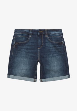 Džínové šortky v tmavě modré barvě s ohrnutými nohavicemi. Disponují klasickým designem pěti kapes, kontrastním prošíváním a zapínáním na přední knoflík.