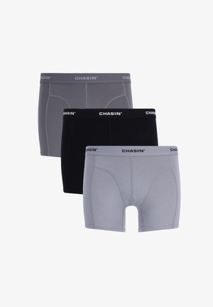 Tre paia di boxer in grigio e nero. Tessuto morbido e elastico con design senza cuciture e vita elastica che presenta il logo CHASIN'.