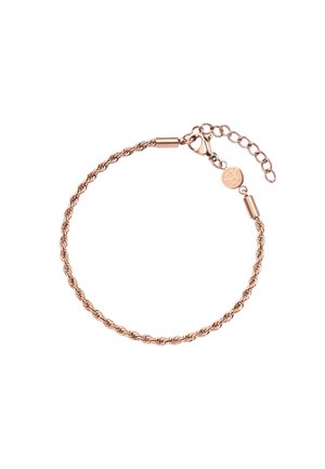 Bracelet chaîne torsadée en or rose avec fermoir mousqueton et chaîne d'extension ajustable sur fond blanc.