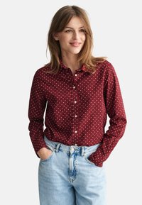 GANT REGULAR FIT DOT VOILE - Button-down blouse - carbernet red