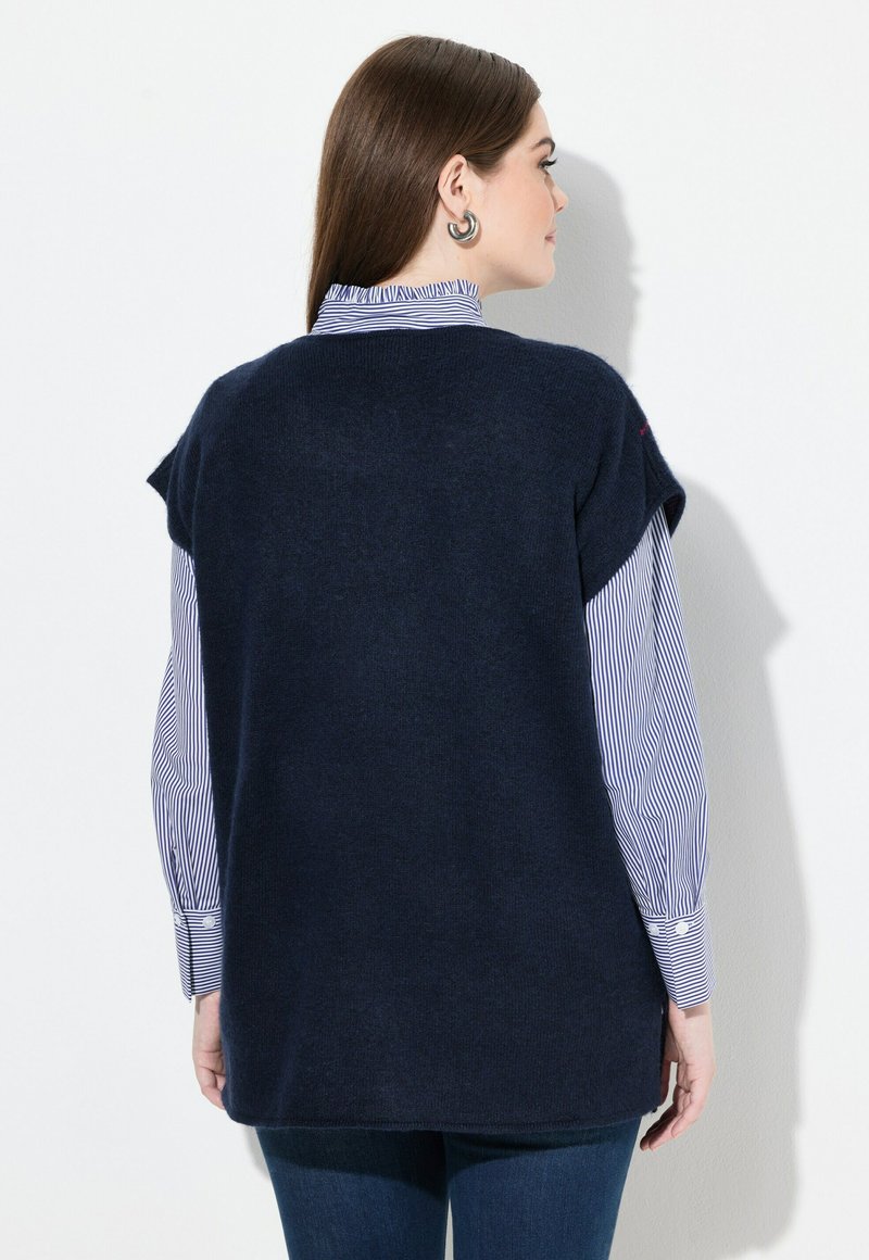 Ulla Popken STRIPE COLLARED - Abito in maglia - marine/blu scuro