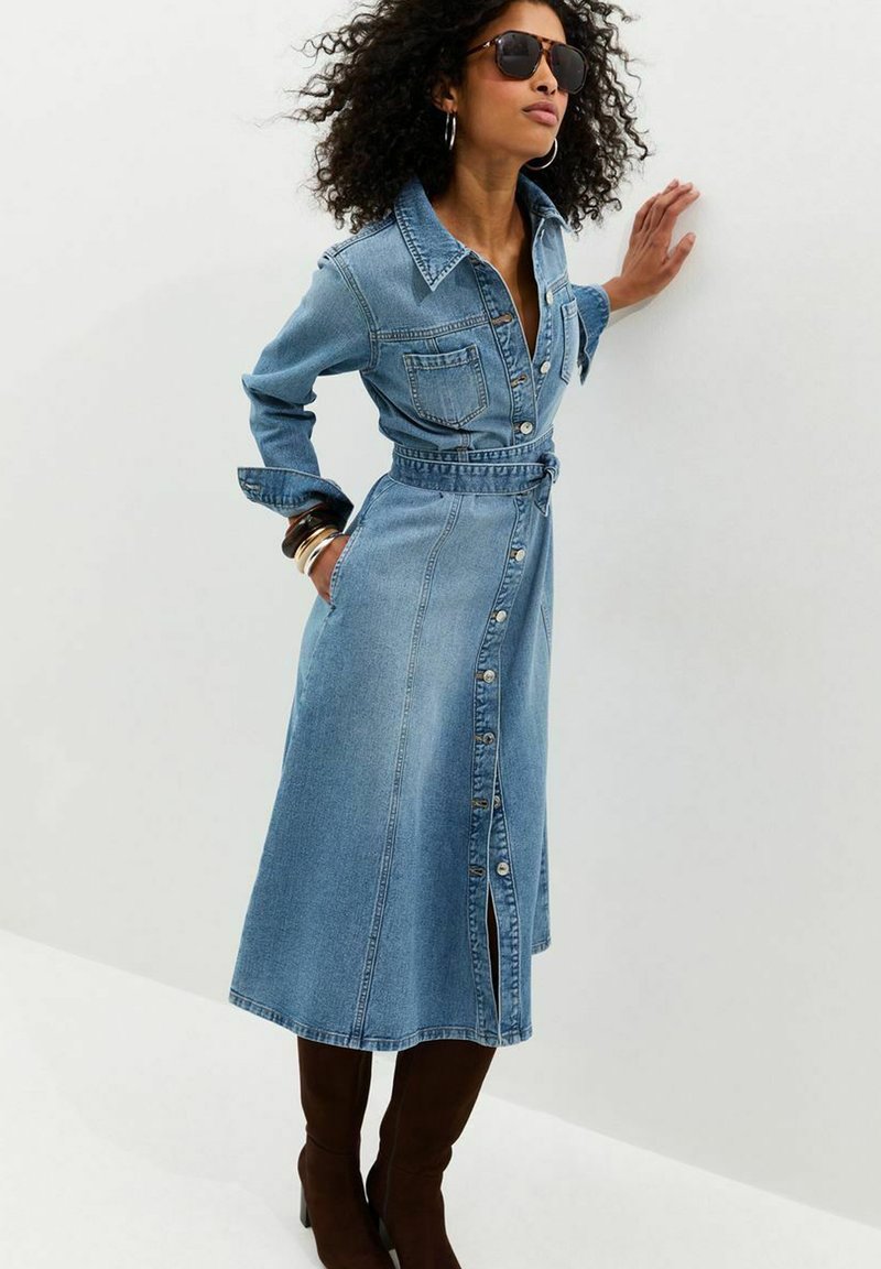 zalando denim dress New Look LIGHT LONG SLEEVE MIDI - Denim dress - blue