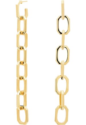 Ohrringe aus goldfarbenem Metall mit abwechselnden rechteckigen und achteckigen Gliedern in hochglänzender Ausführung, die ein elegantes und modernes Design zeigen.
