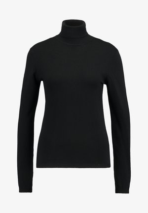 Černý rolák vyrobený z hladkého pleteného materiálu. Má dlouhé rukávy a přiléhavý střih, s žebrovaným výstřihem a lemem.