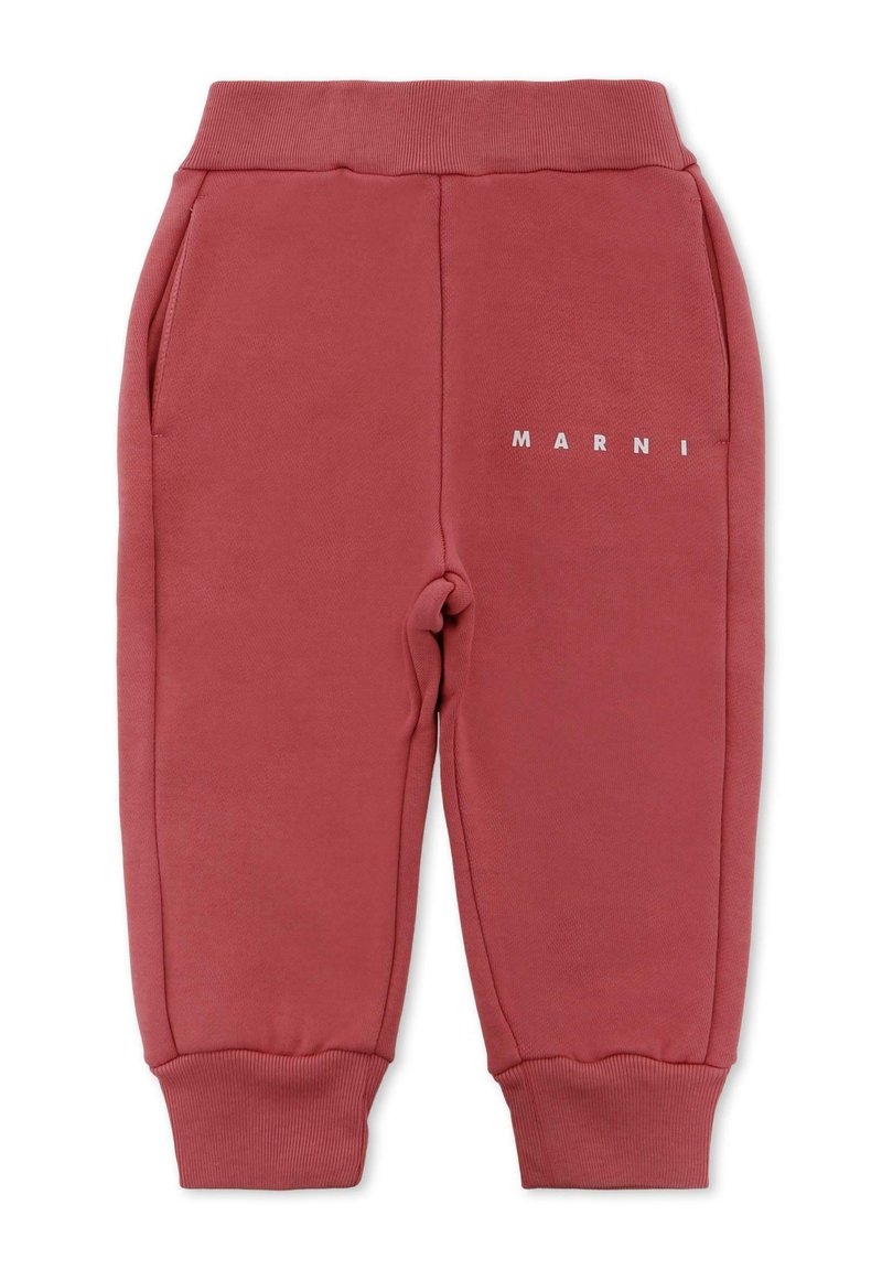 Roze sweatpants van zachte katoen, met een geribde tailleband, zijzakken en een gedrukte "MARNI" logo in het wit op de linker bovenbeen.