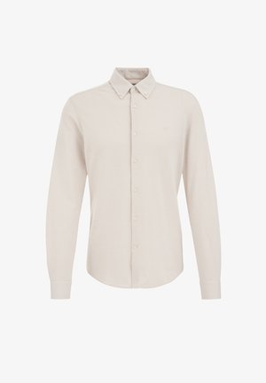 Beige overhemd met lange mouwen, een kraag met knopen, knopen aan de voorkant en een klein logo op de linker borst. Gemaakt van zachte stof.