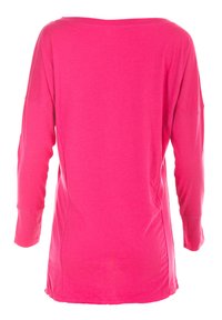 Langarmshirt van heldere roze stof, met een wijde halslijn en een relaxte pasvorm, met een zoom die iets langer is aan de achterkant.