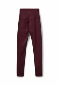 Bordo leggingai su aukštu juosmeniu, pagaminti iš tamprių audinių. Lygus paviršius, be raštų, su mažu logotipu nugarinėje pusėje.