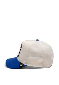 Caps mit einem blauen Wildleder-Schild, einem weißen Netzrücken und einem schwarzen Logopatch. Mit gebogenem Schild und verstellbarem Riemen hinten.