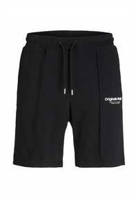 Svarta svettshorts med elastiskt midjeband, dragsko och sidosömmar. Har en vit textlogotyp på nedre högra benet. Mjuk tyg.