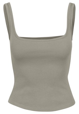 Graues, figurbetontes Tanktop mit quadratischem Ausschnitt, breiten Schulterträgern, weichem Baumwollstoff und glatter Textur. Dehnbares und figurbetontes Design.