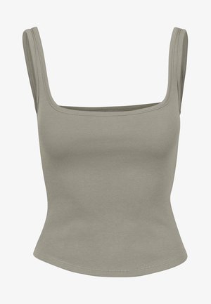 Graues, figurbetontes Tanktop mit quadratischem Ausschnitt, breiten Schulterträgern, weichem Baumwollstoff und glatter Textur. Dehnbares und figurbetontes Design.