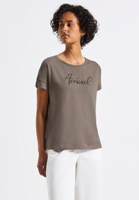 Street One MIT WORDING-STICKEREI - Print T-shirt - braun