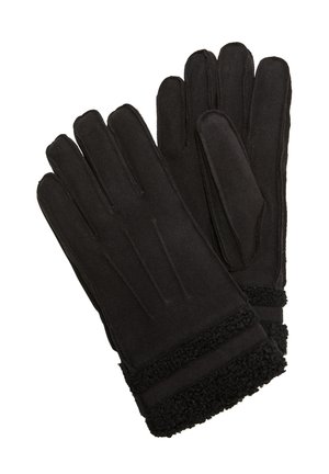 Gants d'hiver noirs avec poignets doux et texturés, et des détails cousus au dos, conçus pour la chaleur et le confort.