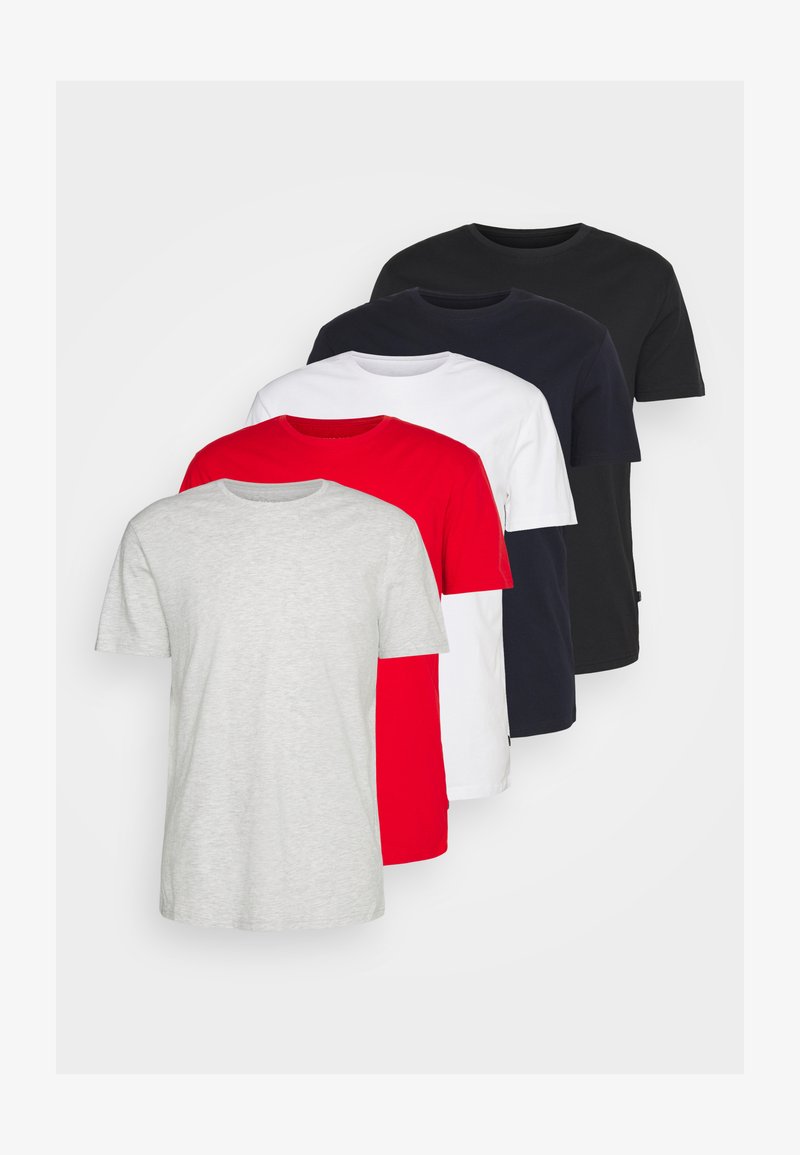 Pier One 5 PACK - Basic T-shirt - mottled light grey/white/dark blue