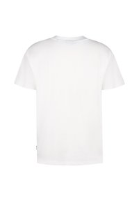 Tricou din bumbac alb, cu mâneci scurte, guler rotund și tiv drept. Prezintă o textură netedă și un design minimalist.