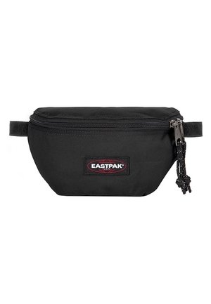 Sac banane noir Eastpak avec logo à l’avant, double curseur de fermeture éclair et sangle latérale réglable sur fond blanc.