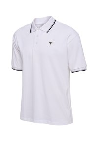 Witte polo shirt van katoen met een klassieke kraag, een drielangs knoopsluiting en zwarte accentstrepen op de kraag en mouwen. Bevat een logo.